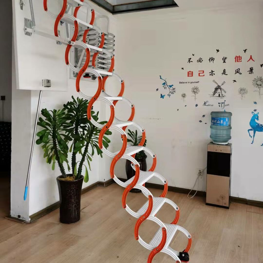 仁聚益电动伸缩楼梯阁楼折叠梯家用复式楼升降梯遥控隐形室内自动伸拉