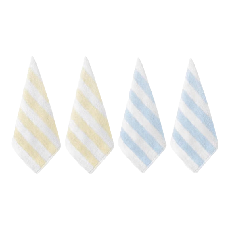 內(nèi)野（UCHINO）無捻紗清新條紋方巾4條裝家用柔軟速干吸水毛巾洗臉巾(藍*2+粉*2)
