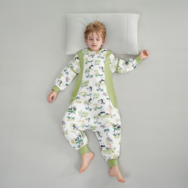 育爱儿童恒温分腿睡袋春秋夏天中大童可拆袖防踢宝宝婴儿家居服睡袋 熊猫【春夏款-前六后四】20-28℃ 衣长120码【适合115-135cm身高】