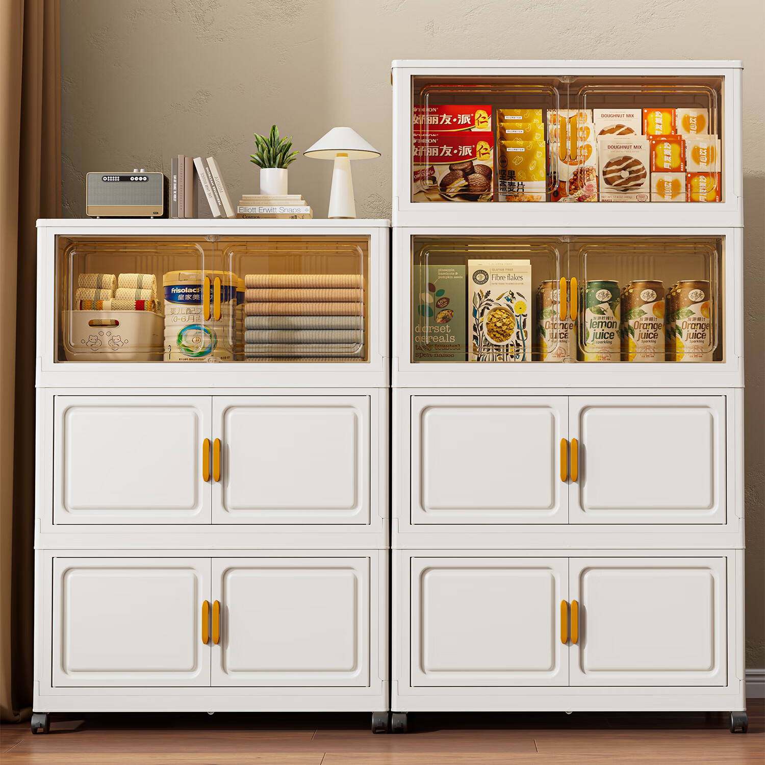 纳份爱免安装收纳柜可折叠客厅零食柜玩具储物柜衣物整理箱厨房置物架子 50面宽【透茶色】5层-热销爆款