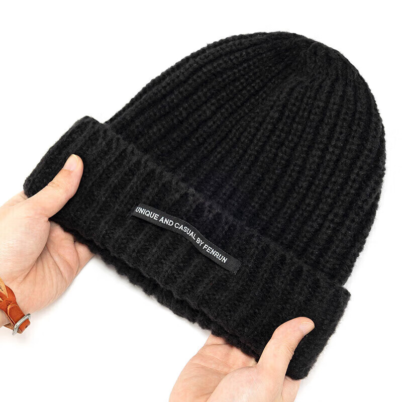 达芬奇密码秋冬保暖纯色针织毛线帽女士帽子防寒防风 黑色