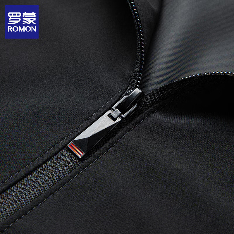 罗蒙（ROMON）夹克男外套春秋新款保暖加棉厚男士通勤棒球领茄克衫大码男装 黑色 单面款 XL