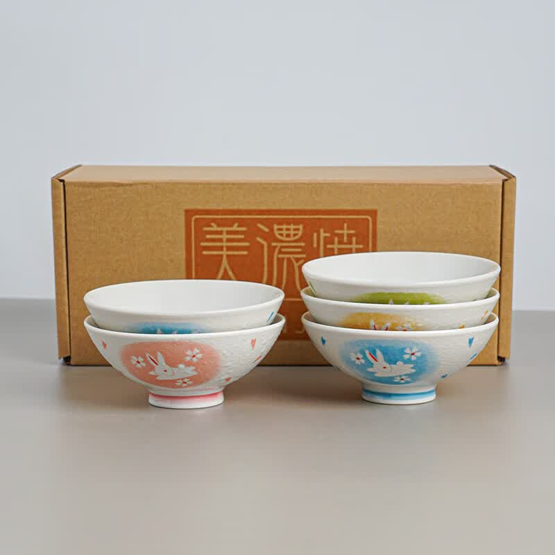 美浓烧（Mino Yaki）日本进口陶瓷饭碗家用简约釉下彩精致日式小碗5件套