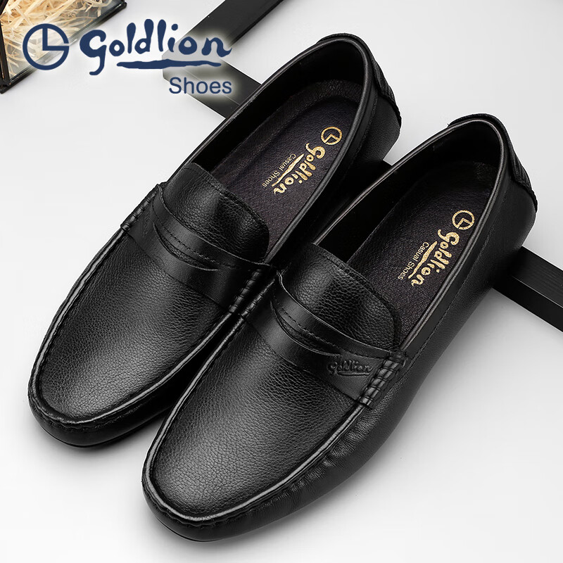 金利来(Goldlion)男鞋 一脚蹬软皮豆豆鞋 男士圆头商务休闲皮鞋 乐福鞋 黑色 38 比标准码皮鞋偏大一码