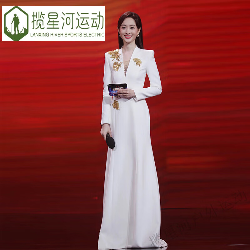 妙普乐白色晚礼服女宴会气质法式优雅轻奢高端晚会演出服主持人长裙