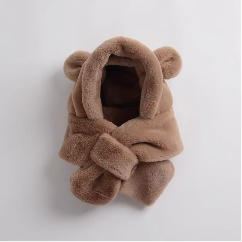 彩虹房子儿童新款秋冬季外出男女宝宝百搭保暖护加绒加厚耳帽合集 小熊一体帽小小号【米色】推荐6-24个月-头围44-48cm