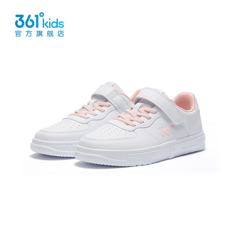 361°童鞋儿童小白鞋男女童板鞋新款小童中大童运动鞋轻便魔术贴 361度白/甜心粉色 33