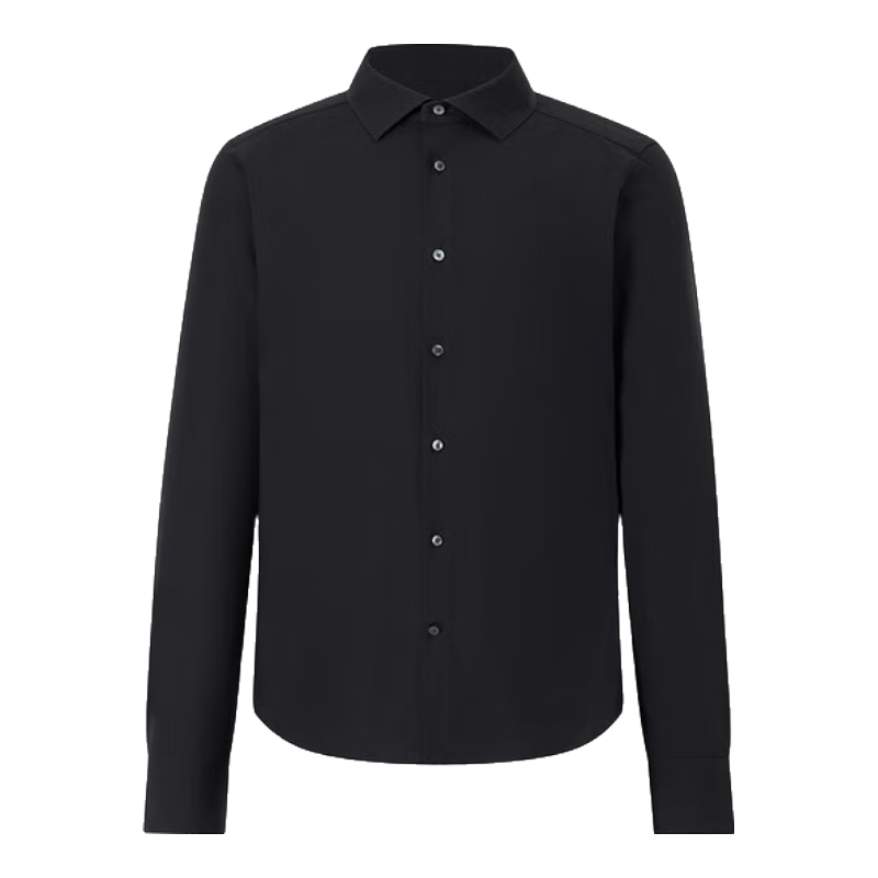 杰尼亞（Zegna）簡(jiǎn)約純色商務(wù)休閑長(zhǎng)袖襯衫襯衣男 黑色 XS