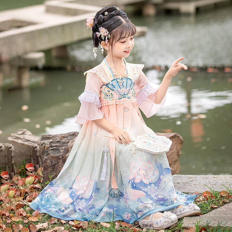 汉服夏季儿童古装中国风唐装小女孩古风连衣裙超仙襦裙演出服 h035