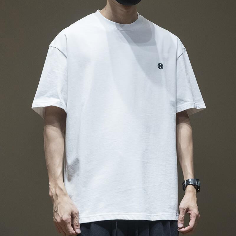 春夏季潮流日系重磅刺绣全内搭男士宽松上衣 白色 m 体重100-120斤