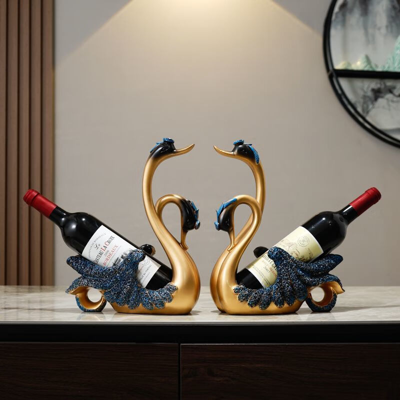 轻奢现代风酒架摆件酒柜电视柜装饰工艺品客厅乔迁结婚新婚礼物 天鹅酒架一只不含酒瓶