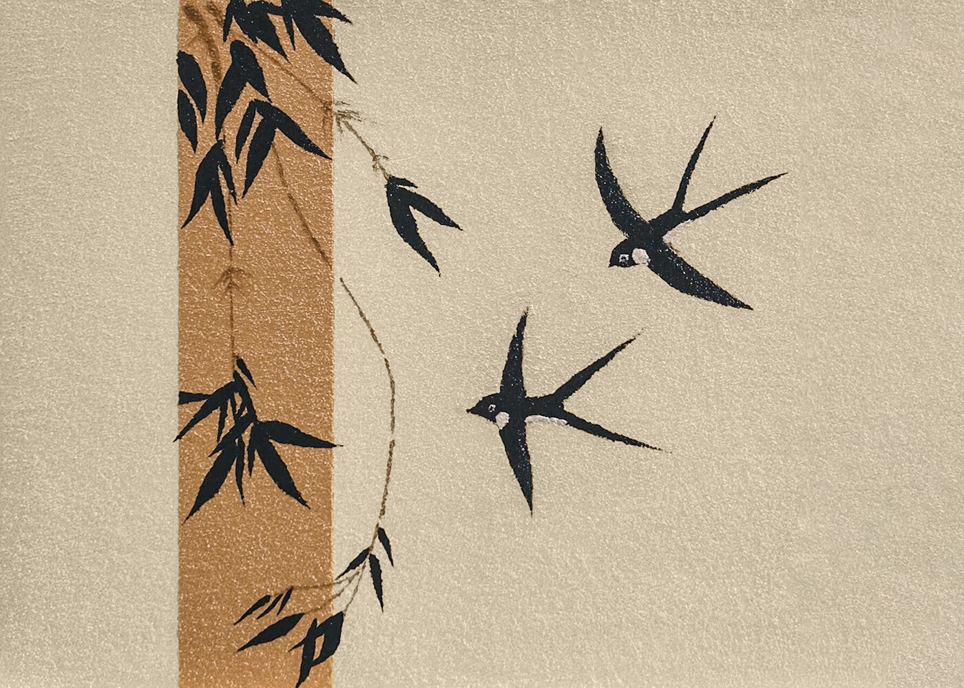 新中式燕子归巢水墨画客厅装饰画中古风柳叶手绘油画禅意房间挂画