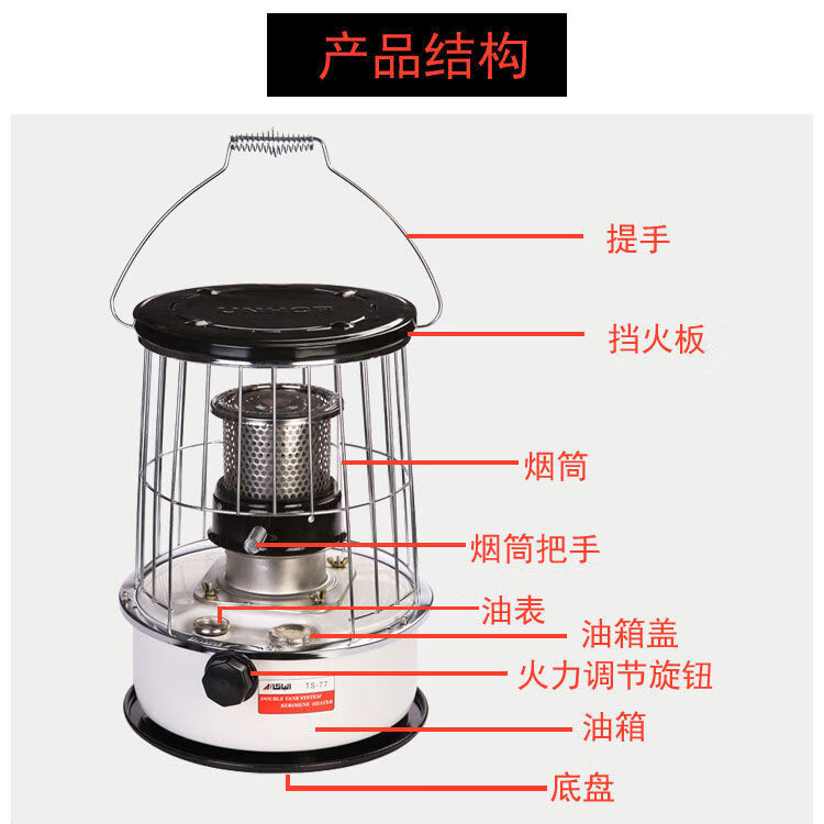 图姆斯煤油取暖炉 室内77韩国炉取暖器 户外冰钓野外露营煮饭柴油手提式烤火炉 白色2023年新款（77F)单款