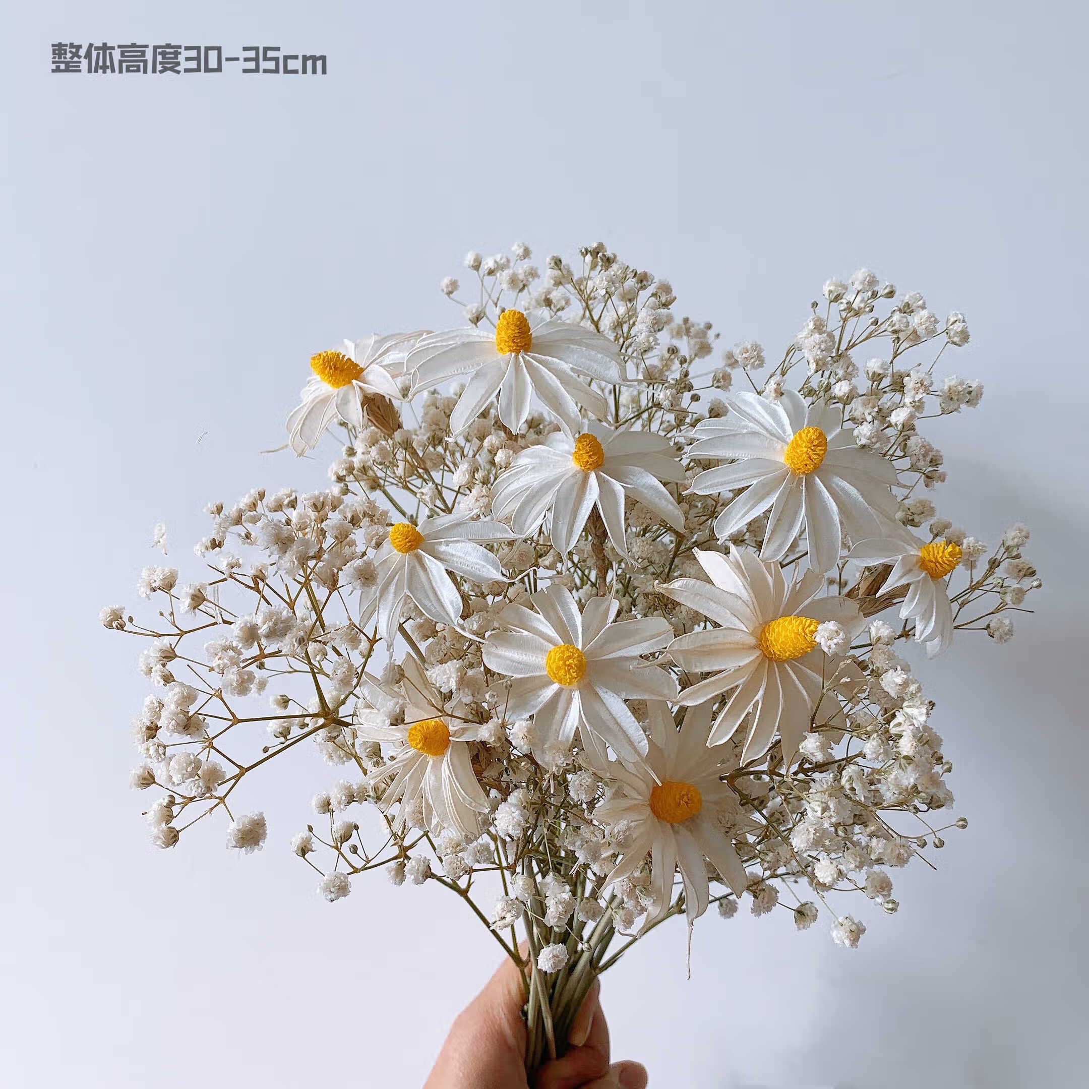 天然真花干燥花花束鲁丹鸟小雏菊满天星壁挂花篮墙挂装饰野餐拍摄 文