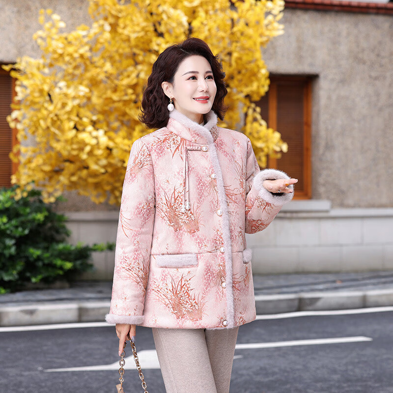 云曼裳妈妈冬装新款国风小棉袄加绒棉服中老年女新中式复古盘扣棉衣