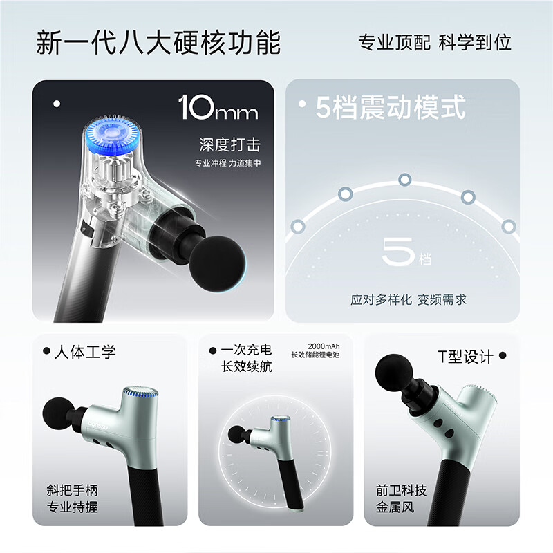 孔苏（conssu）F1专业级筋膜抢健身深层肌肉放松枪震动按摩仪家用便携实用生日礼物送男女友爸妈长辈 F1【哑光绿灰】