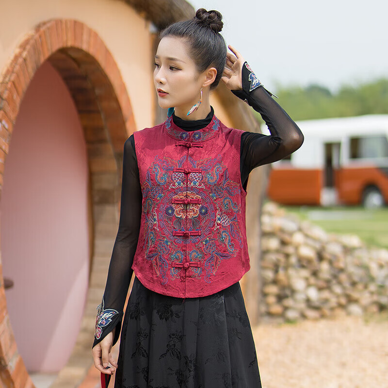 花九卿中式旗袍秋冬马甲唐妆背心民族风女装春季新款中国风传统复古