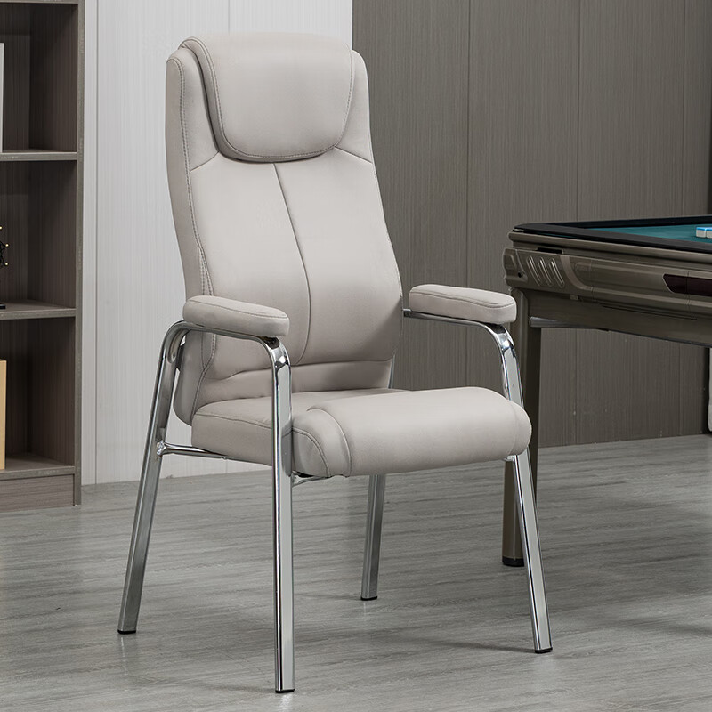 椅子棋牌室高靠背科技布用舒适凳子四脚 米色科技布 钢制脚_固定扶手