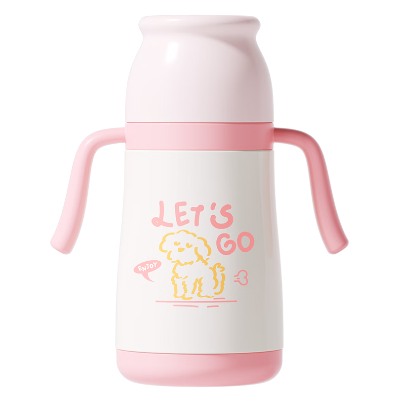 小土豆（potato）保溫杯嬰兒偏中心吸管奶瓶一歲以上316不銹鋼吸管杯300ml 淺蓮粉