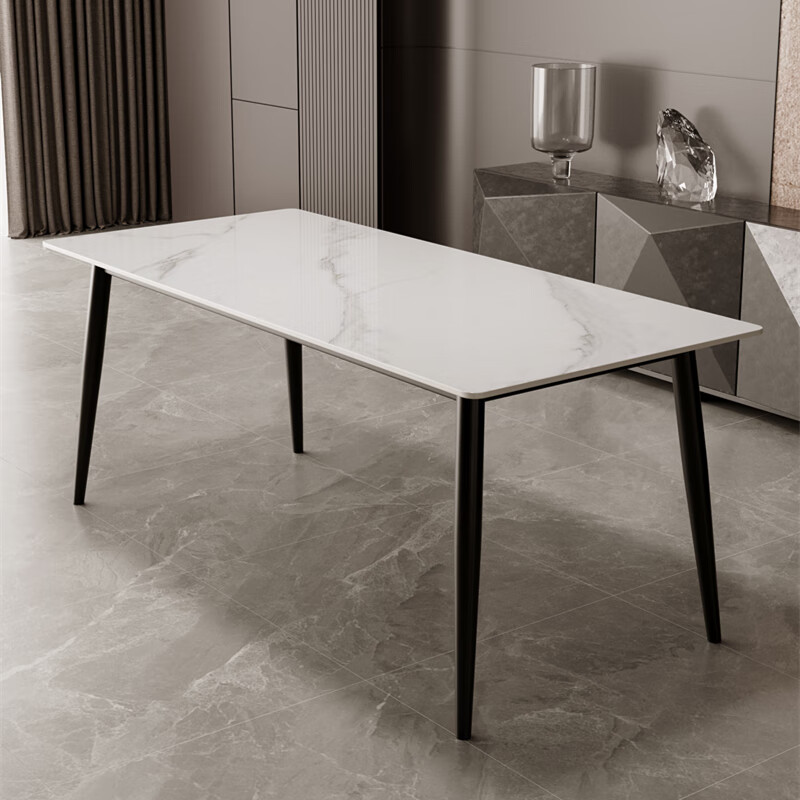 岩板餐桌椅组合轻奢侘寂风格现代简约餐厅饭桌小户型 亮面羊脂白玉 长