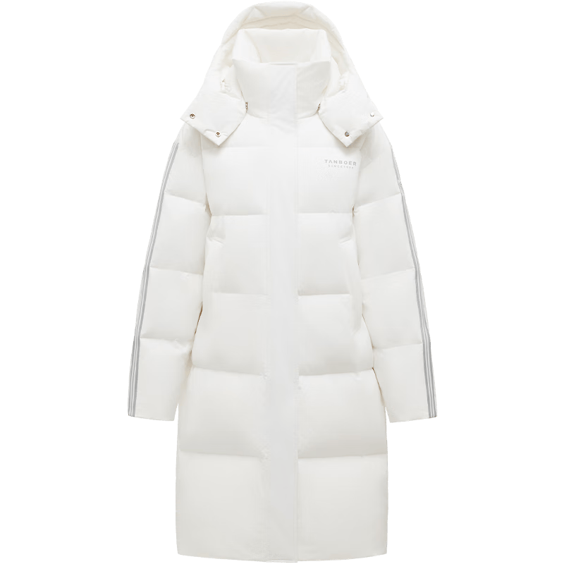 坦博爾羽絨服冬季男女情侶款長款可脫卸帽戶外保暖外套550808D螢白色155