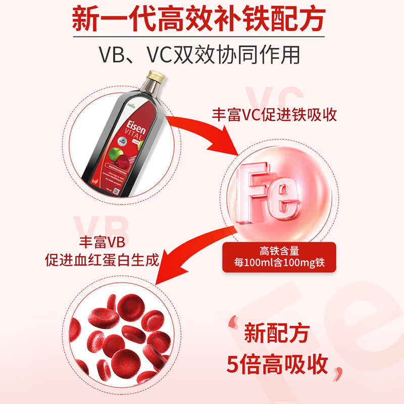 Huebner郝柏娜德国进口原产 Eisen铁元素 孕妇成人补铁补血 含维生素C  【性价比高】 500ml*2瓶