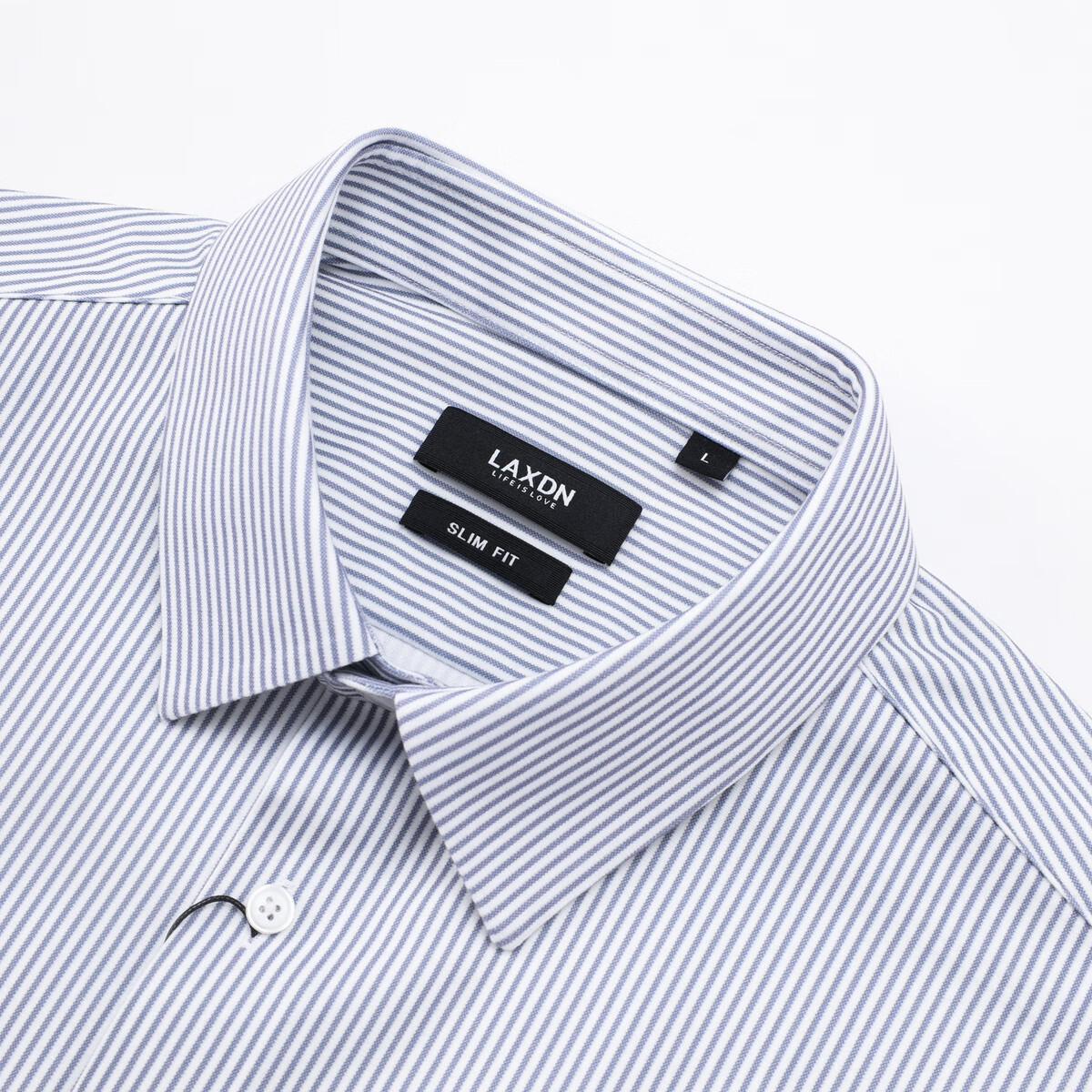莱克斯顿男装春季条纹长袖衬衫男衬衣商务正装通勤职业装男上衣 中灰 2XL