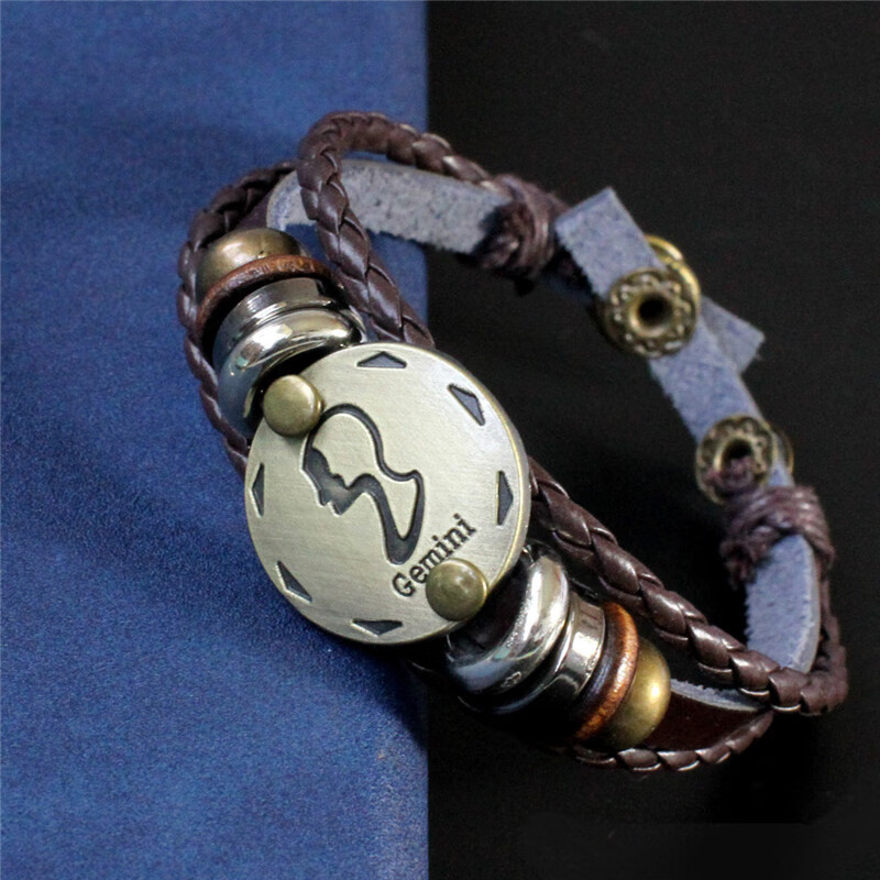 12十二星座搭扣朋克牛皮手链热款电商货源饰品学生生日礼物 双子座
