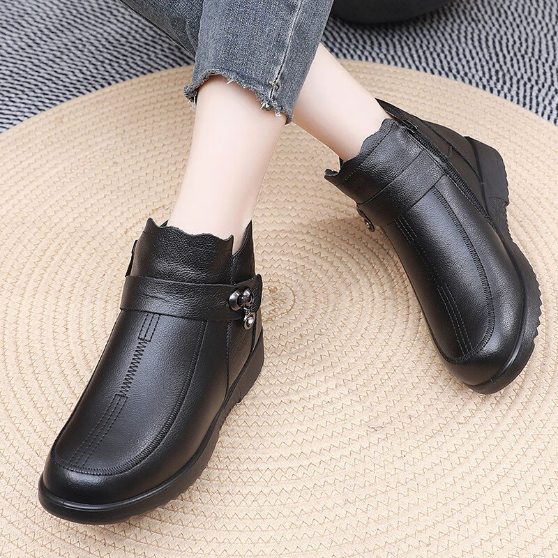 凯逸弗（kainifu）新款妈妈棉鞋加厚绒毛软底中老年妈妈皮靴 黑色 35