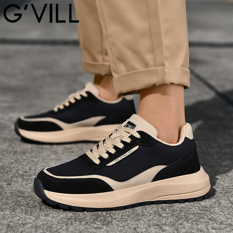 贵之步G'VILL 鞋子男鞋秋季2024新款潮流百搭旅游鞋厚底男士运动休闲鞋 黑杏 42