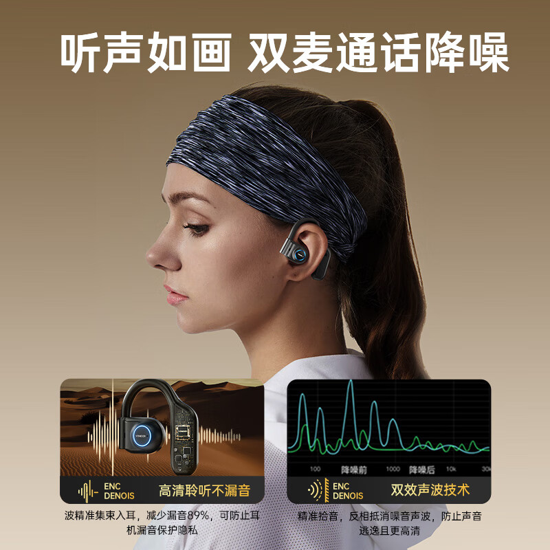 唯立德蓝牙耳机骨传导概念挂耳式开放式不入耳真无线耳机超长续航音乐通话降噪游戏防水运动跑步高端 时尚白丨云感佩戴丨尊享天籁