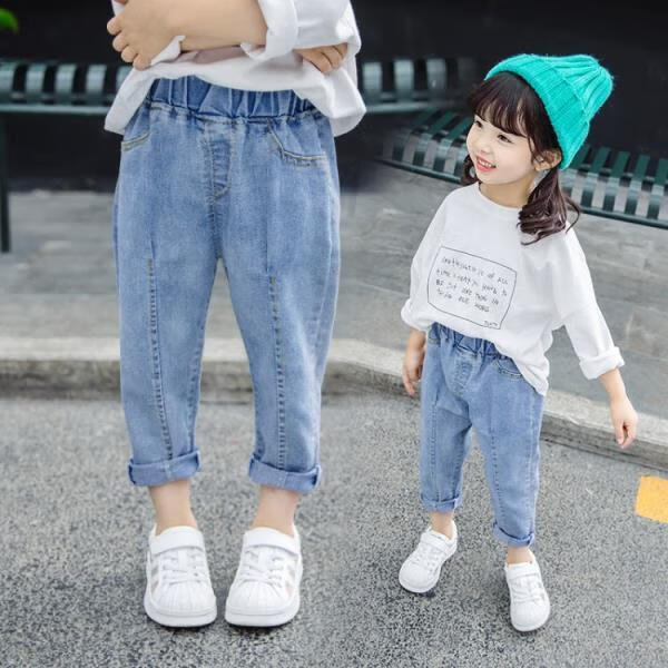 中小童哈伦裤女宝宝宽松休闲春秋裤子 萝卜牛仔裤 90 建议身高90厘米