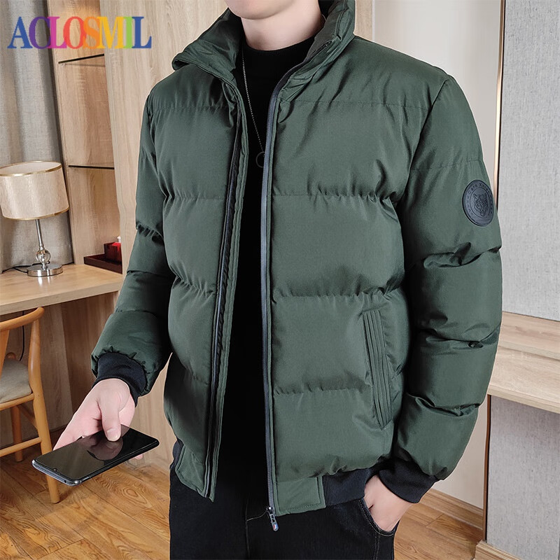 ACLOSMIL秋冬新款立领棉衣男士薄款保暖外套时尚潮流棉袄休闲外穿御寒棉服 军绿 2XL