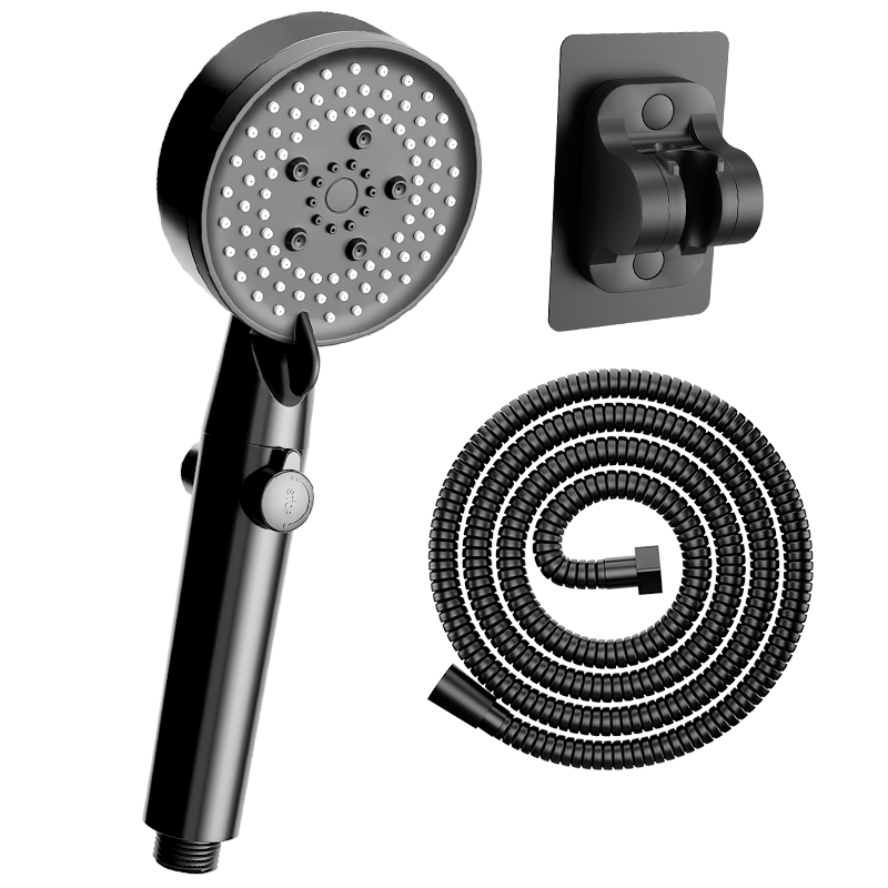 贝乐黑色增压花洒喷头加压浴室手持洗澡莲蓬头淋浴头单头 【免钉3件套】DS1063+D92K+D62K