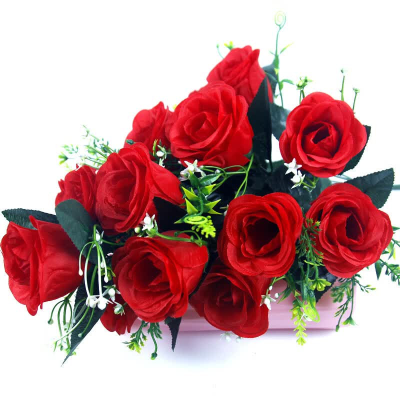 【精选】18头仿真玫瑰花蕾把花居家装饰婚庆布置假花 红色(单束装)