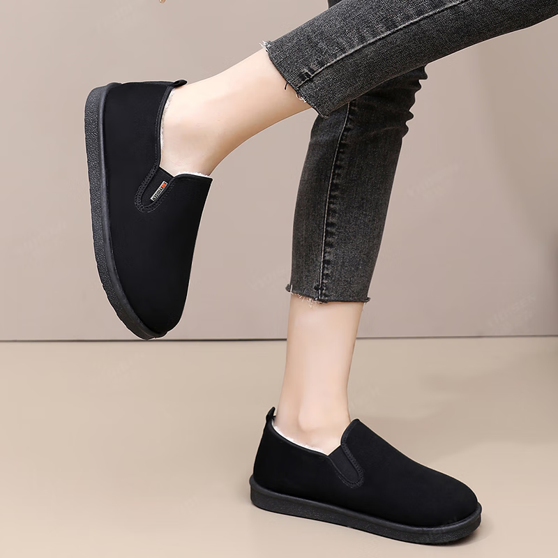 意迪森雪地靴冬季加绒保暖软底防滑时尚百搭妈妈鞋一脚蹬中老年穿脱方便 黑色 加绒 39 (245mm)