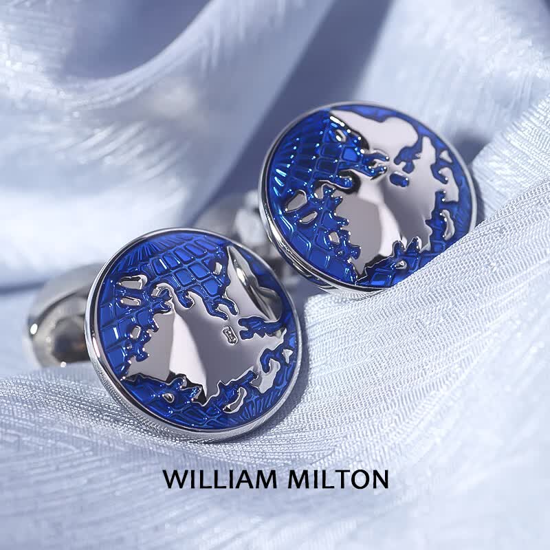 WILLIAM MILTON限量环球旅行地球浮雕袖扣男士法式衬衫袖钉轻奢礼物定制礼盒 环球旅行