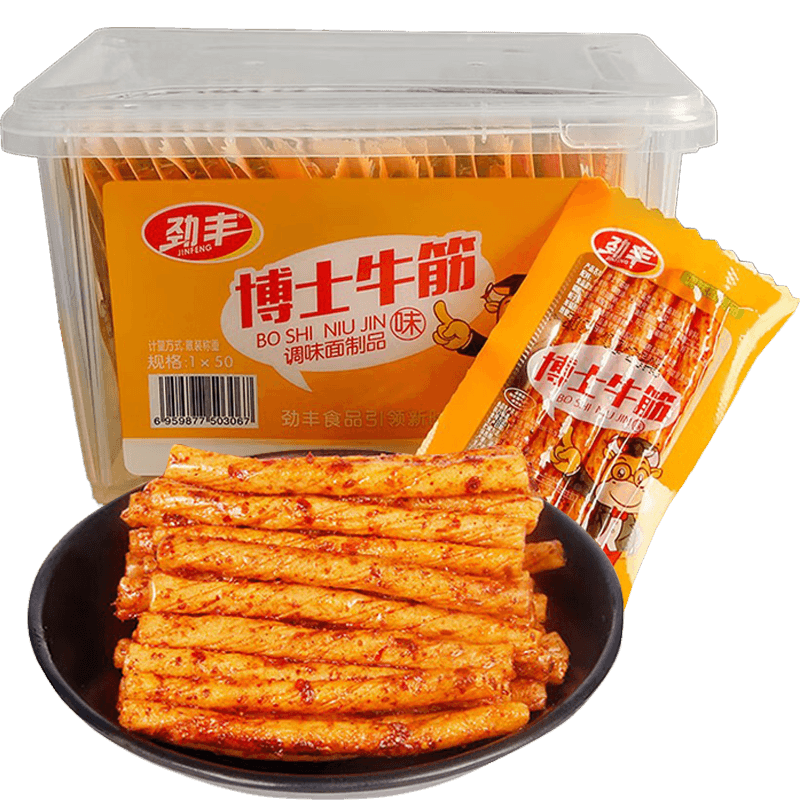 勁豐 博士牛筋辣條1kg盒裝50包 大份量老式辣棒面筋豆干懷舊休閑零食