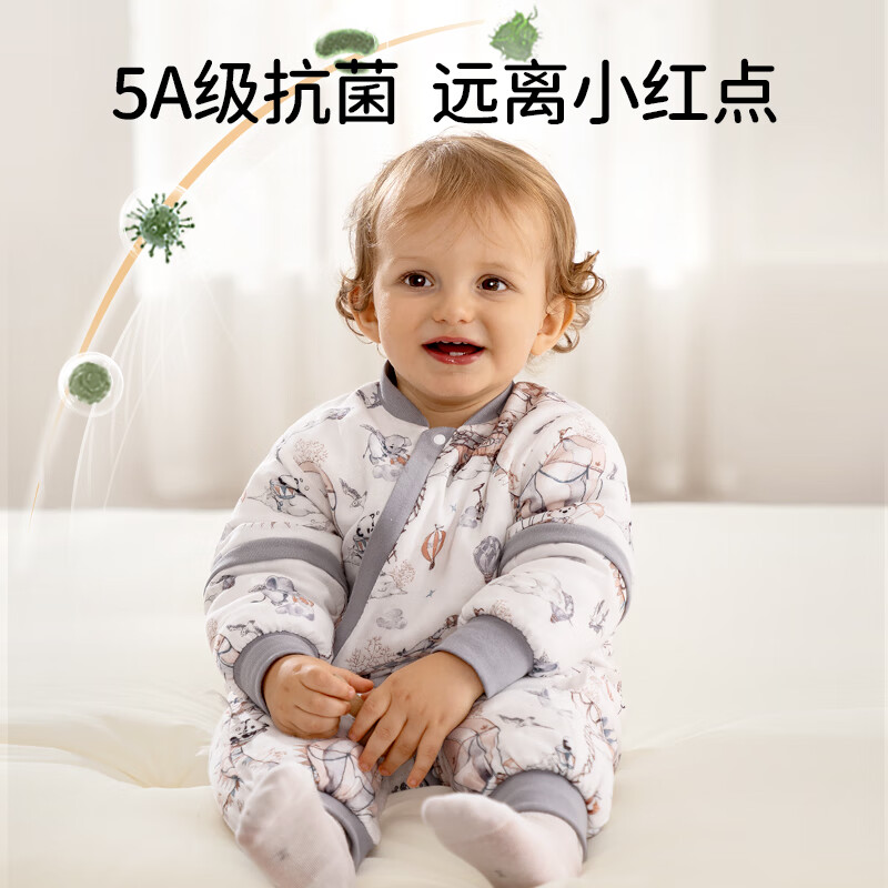 欧孕（OUYUN）【小清心】婴儿睡袋秋薄竹棉纱布防踢被新生儿睡袋 松鼠麋鹿【厚夹棉】 90建议身高80-95cm(1.5-2.5岁)