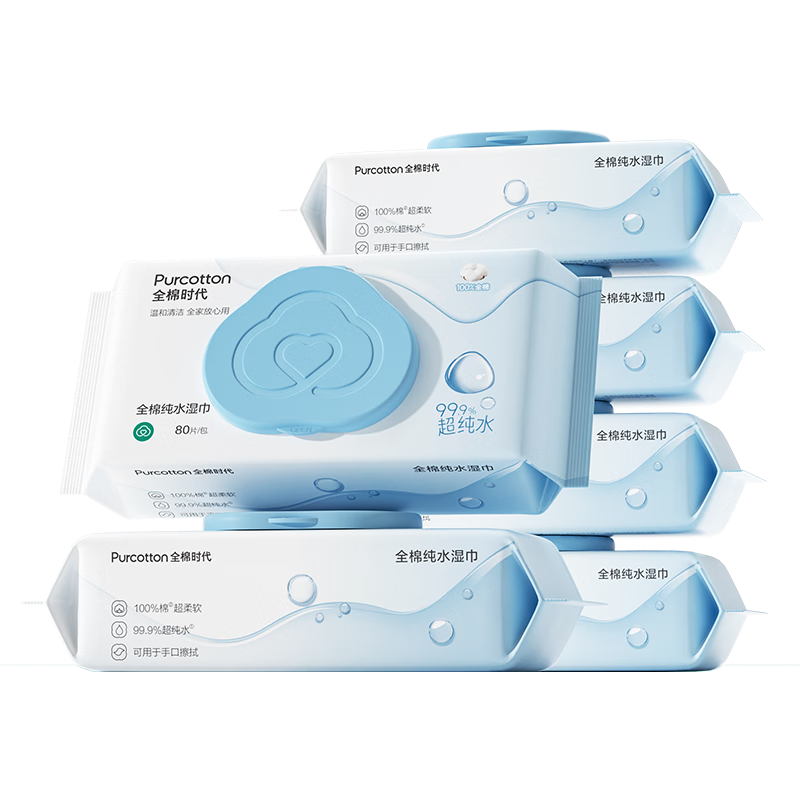 ���ڲ�����ȫ��ʱ����PurCotton��EDI����ˮʪ��80��*6����ճ��ȥ��ʪֽ��Ӥͯ�ֿڼ�ͥװ100%��