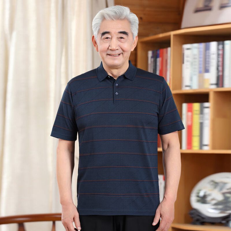 京功老爷子衣服老头夏天穿的爷爷夏装冰丝短袖t恤中老年人老人衣服男