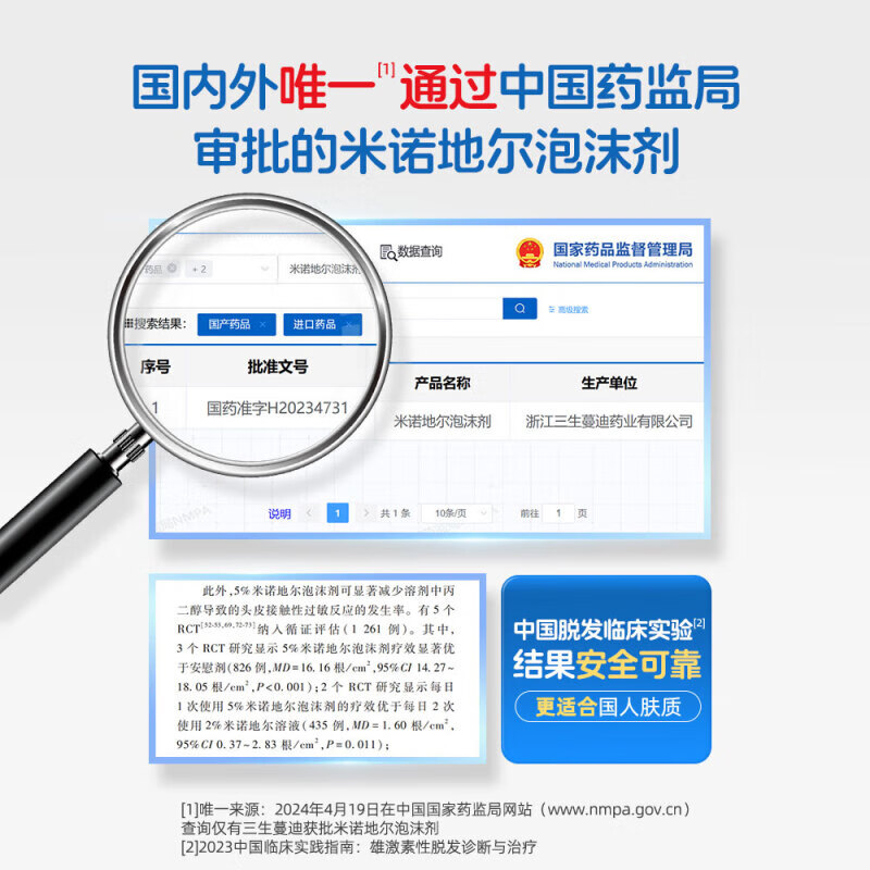 [蔓迪]米诺地尔泡沫剂 5%*60g 3瓶+[维福佳]复合维生素B片 100片 1瓶  发液 【疗程装