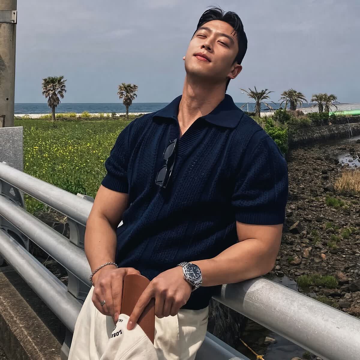 我是大卫美式镂空网眼纹理短袖polo衫男夏季韩系轻熟风t恤衫针织上衣 白色 XL