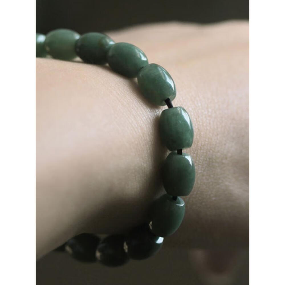 t&u翡翠桶珠路路通 油青散珠天然a货玉珠椭圆形米珠diy手串手链项链 8