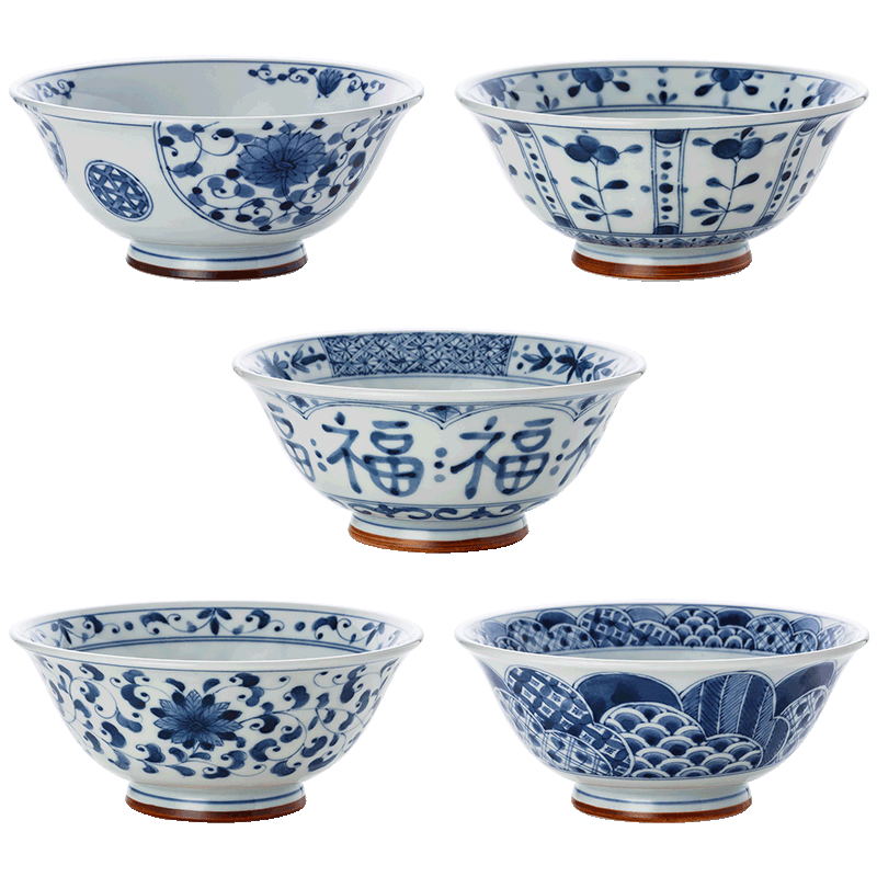 千代源日本進(jìn)口藍(lán)凜堂福字大碗陶瓷碗 家用福碗日式餐具面碗湯碗吃飯碗 間取藍(lán)花