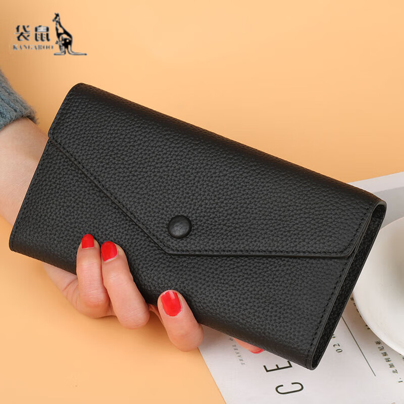 袋鼠(kangaroo)招财黄2024新款时尚女士钱包真皮长款钱夹女薄款皮夹软