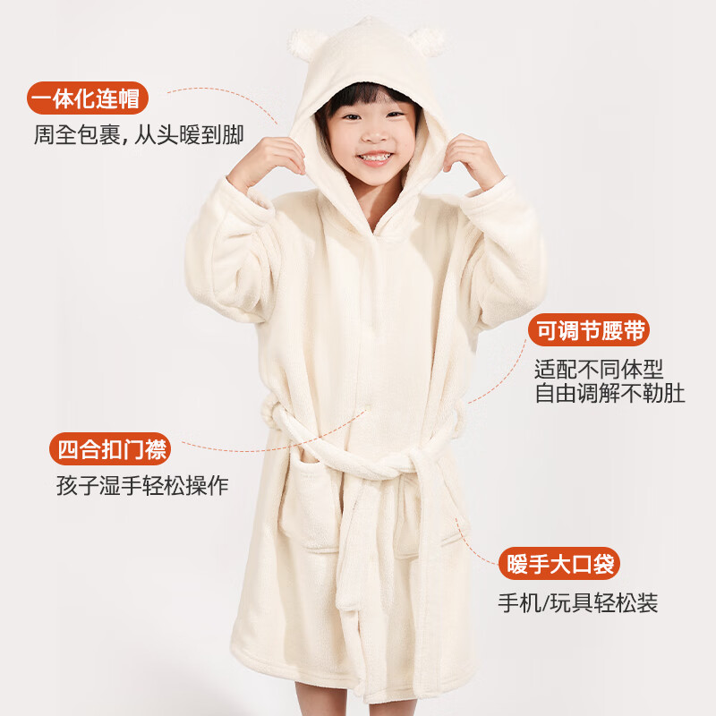 小番薯potatokids儿童浴袍吸水速干男童女童新款连帽斗篷款可穿式浴巾a类可穿睡袍 蓝色-是小熊 均码 (L)