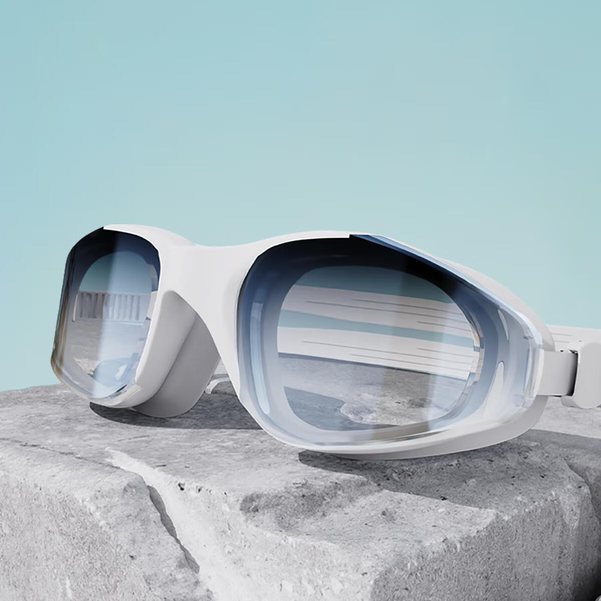 水立方防水泳镜防雾高清男女舒适中框竞技平光游泳眼镜 黑色 平光