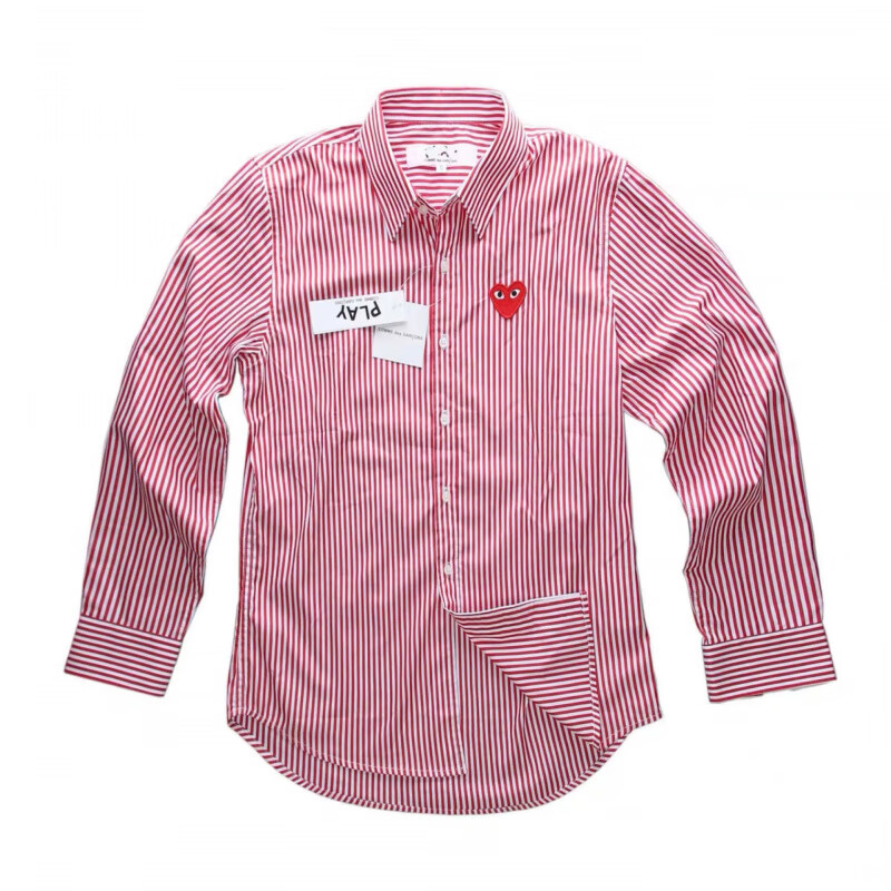 Comme des Garçons川久保玲潮牌衬I衫女宽松长袖刺绣爱心条纹衬衣男休闲外套情侣亲 粉色条纹 成人2XL