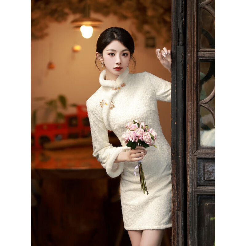 百丽驼美士 balitomms冬季旗袍新款改良年轻款少女小个子秋冬长袖加厚